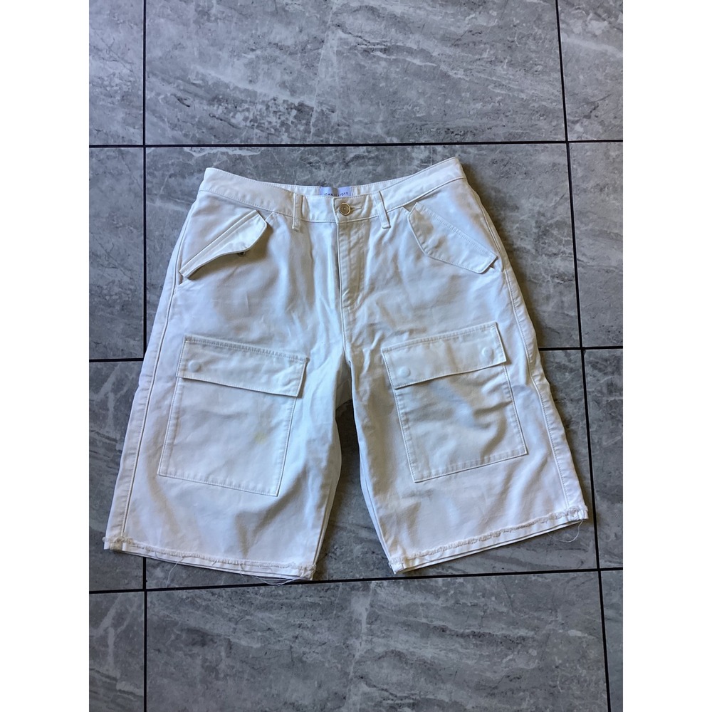John Elliott Womens White Cotton Cargo Shorts Made in Japan Size 26 Raw Hem